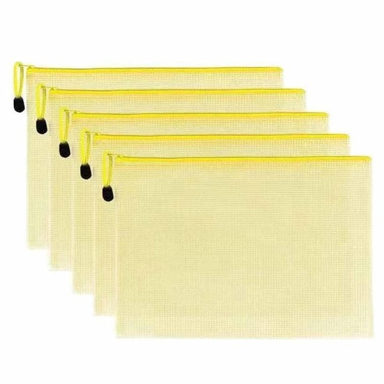 Set di 5 borse documentali con chiusura a cerniera PVC trasparente e impermeabile, contenitore per documenti e dossier per carta, documenti e fatture A5 Giallo