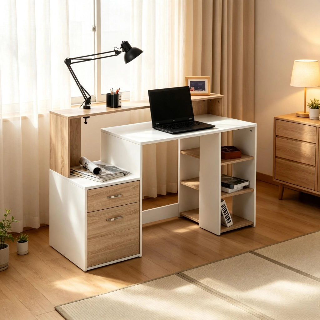 Scrivania con 2 cassetti e 4 ripiani aperti per studio in MDF 137 x 55 x 92 cm