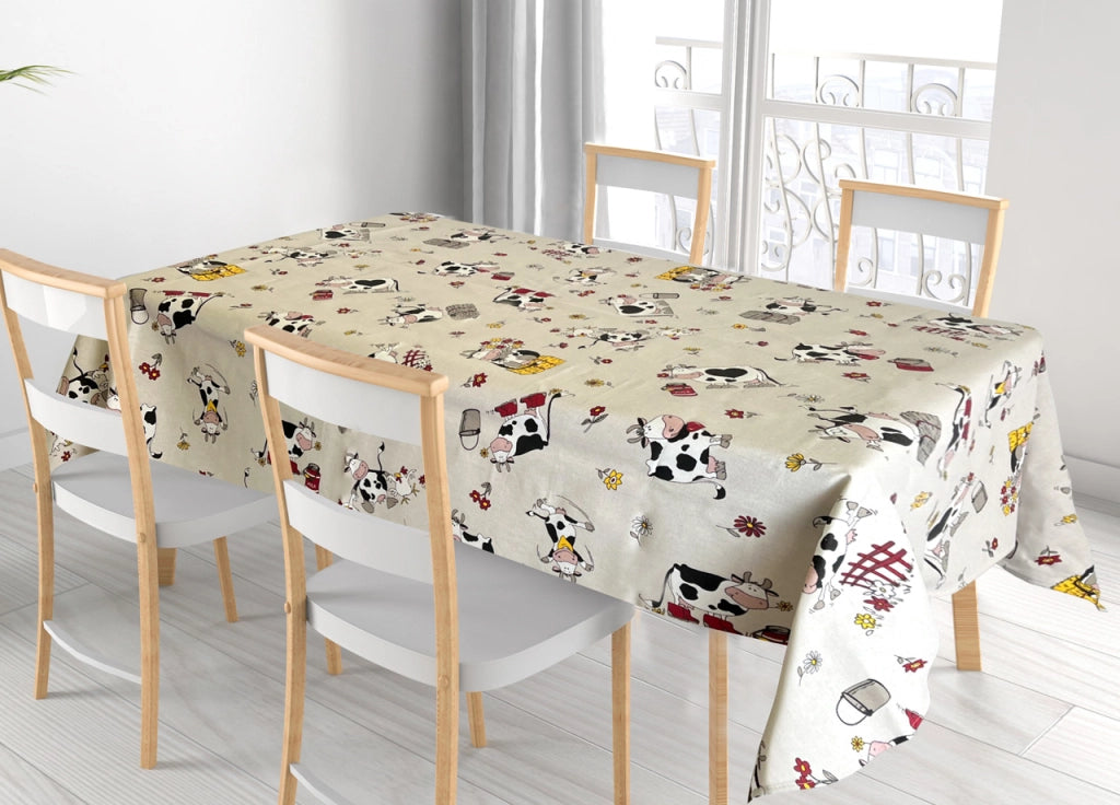 Tovaglia Per Salotto Cucina Tavolo 100% Cotone Made In Italy Mucca RP - 140x180 - Mucca