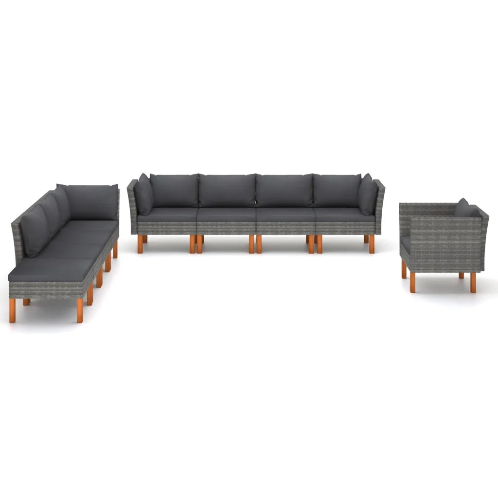 Set Divani da Giardino 9pz Polyrattan Legno di Eucalipto Grigio 3082088
