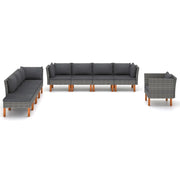 Set Divani da Giardino 9pz Polyrattan Legno di Eucalipto Grigio 3082088