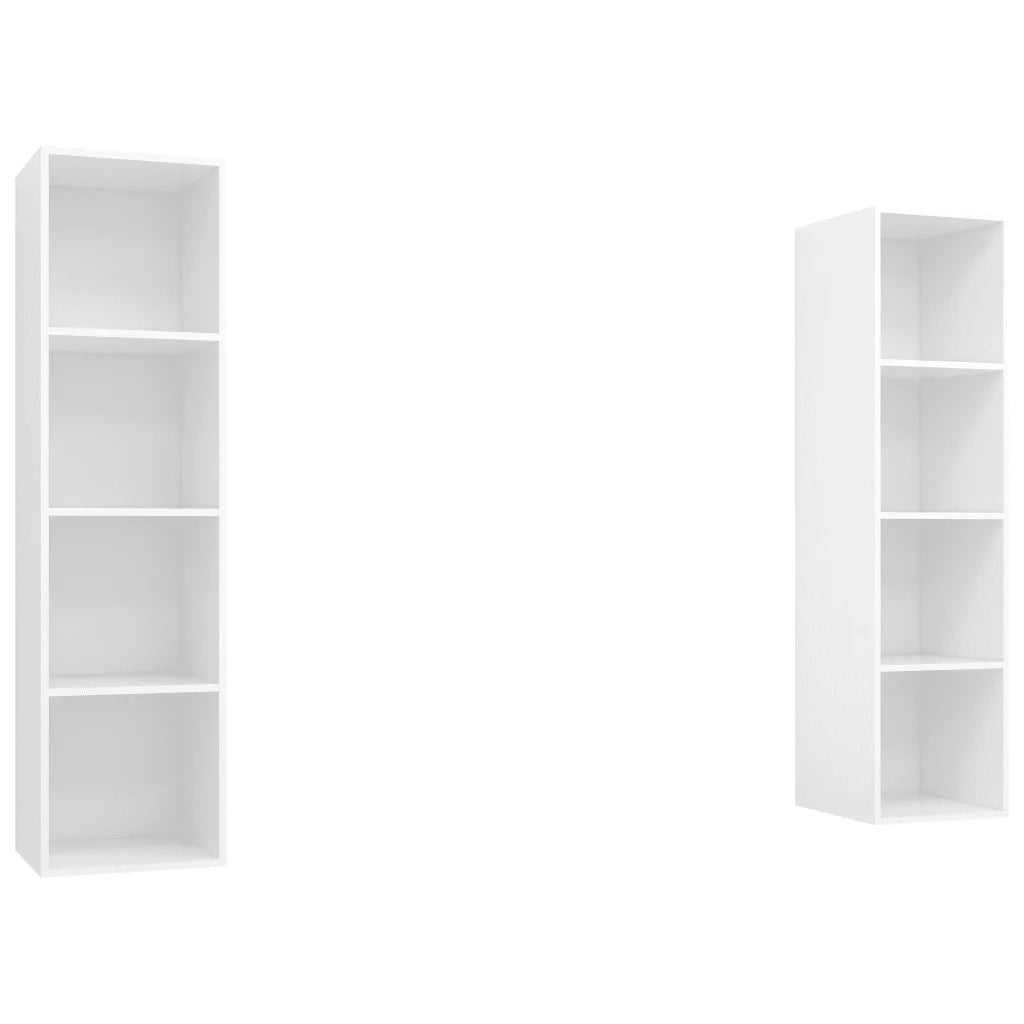 Set di 2 pratici mobili porta TV a parete con elegante vano contenitore 37 x 37 x 142,5 cm legno composito bianco 02_0055116