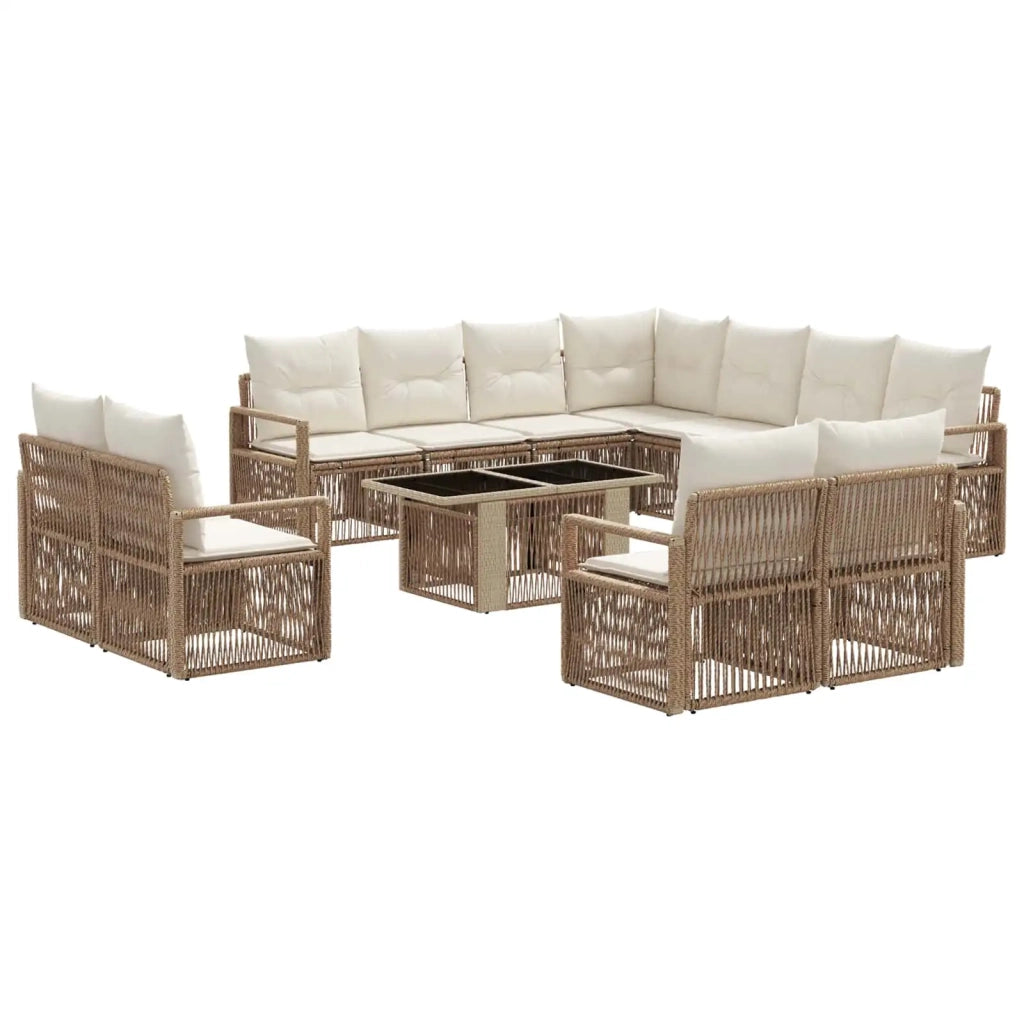 Set Divano da Giardino 12 pz Beige e Bianco Crema polyrattan 3437178