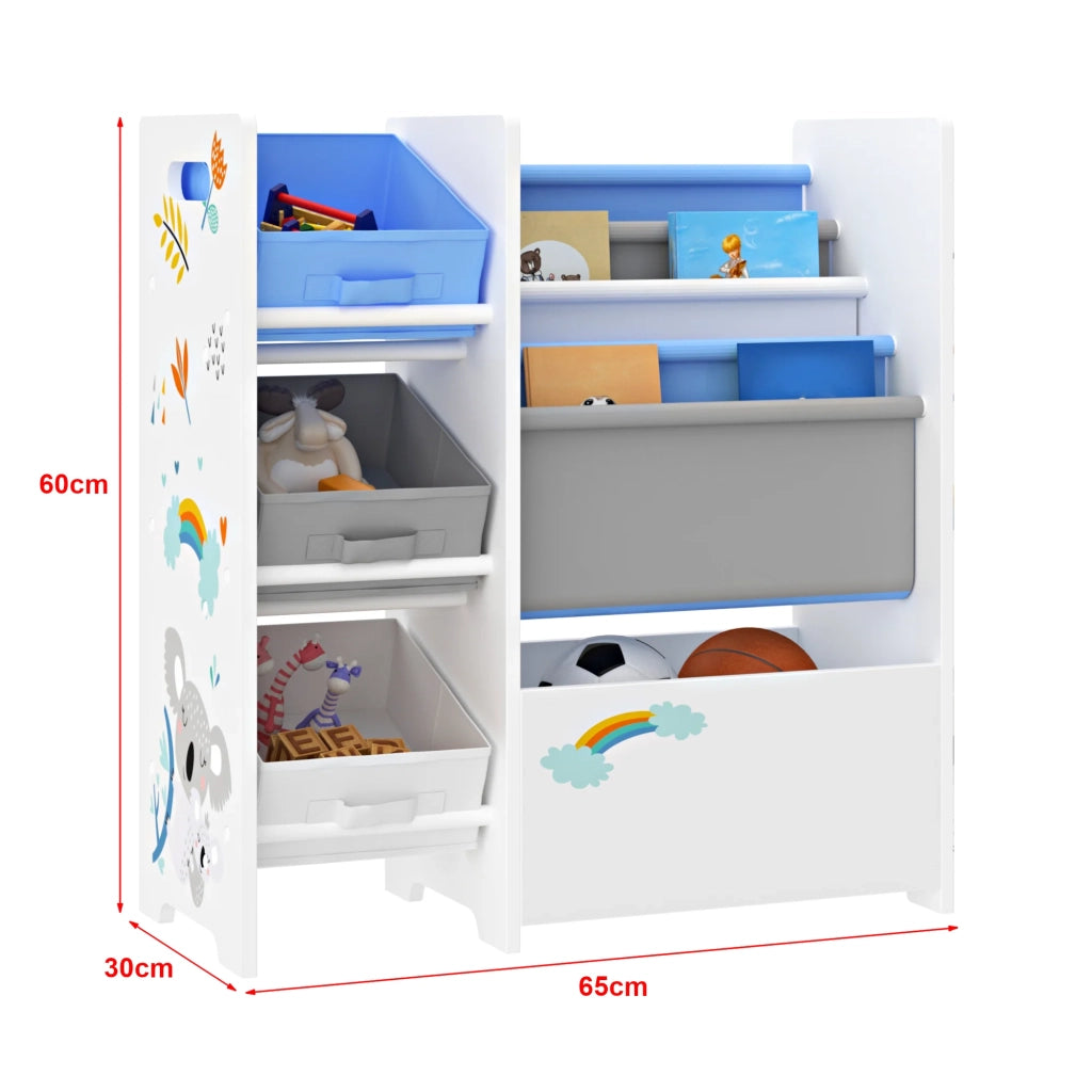Scaffale portaoggetti per bambini con 3 scomparti aperti bianco/grigio/blu 03_0006995