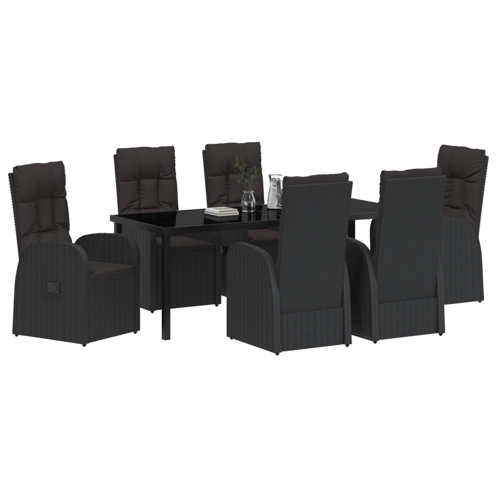 Set da Pranzo da Giardino 7 Pezzi con Cuscini Rattan Nero Poly