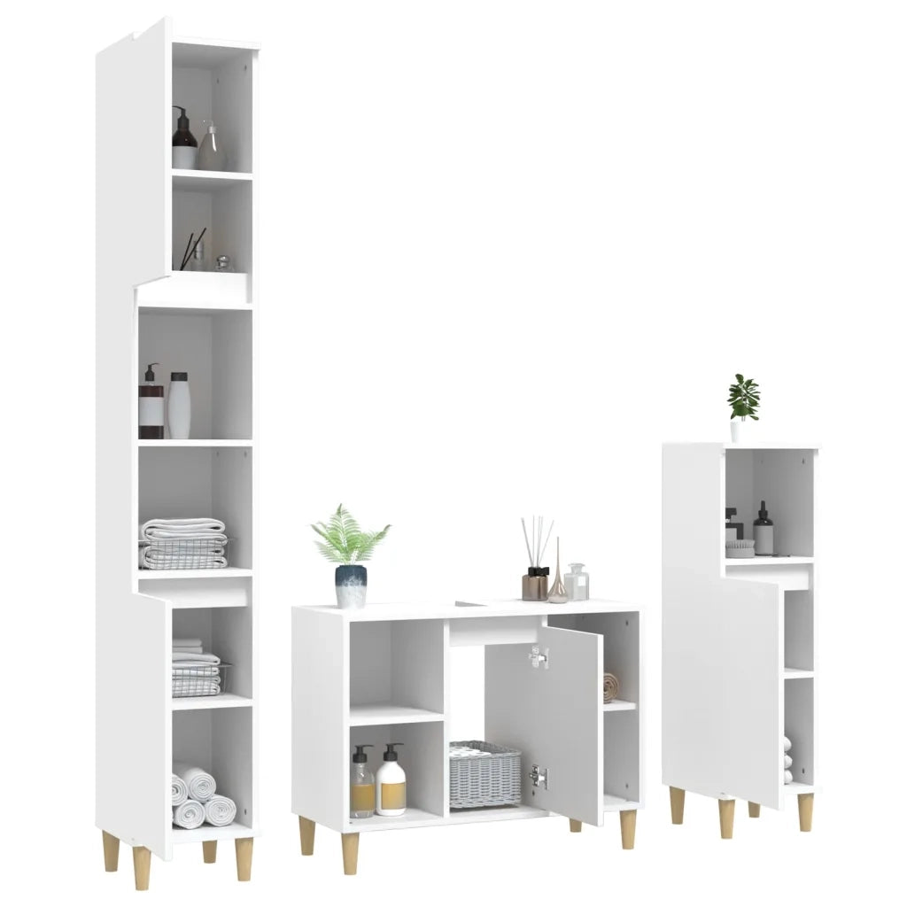 Set Mobili da Bagno 3 pz Bianco in Legno Multistrato