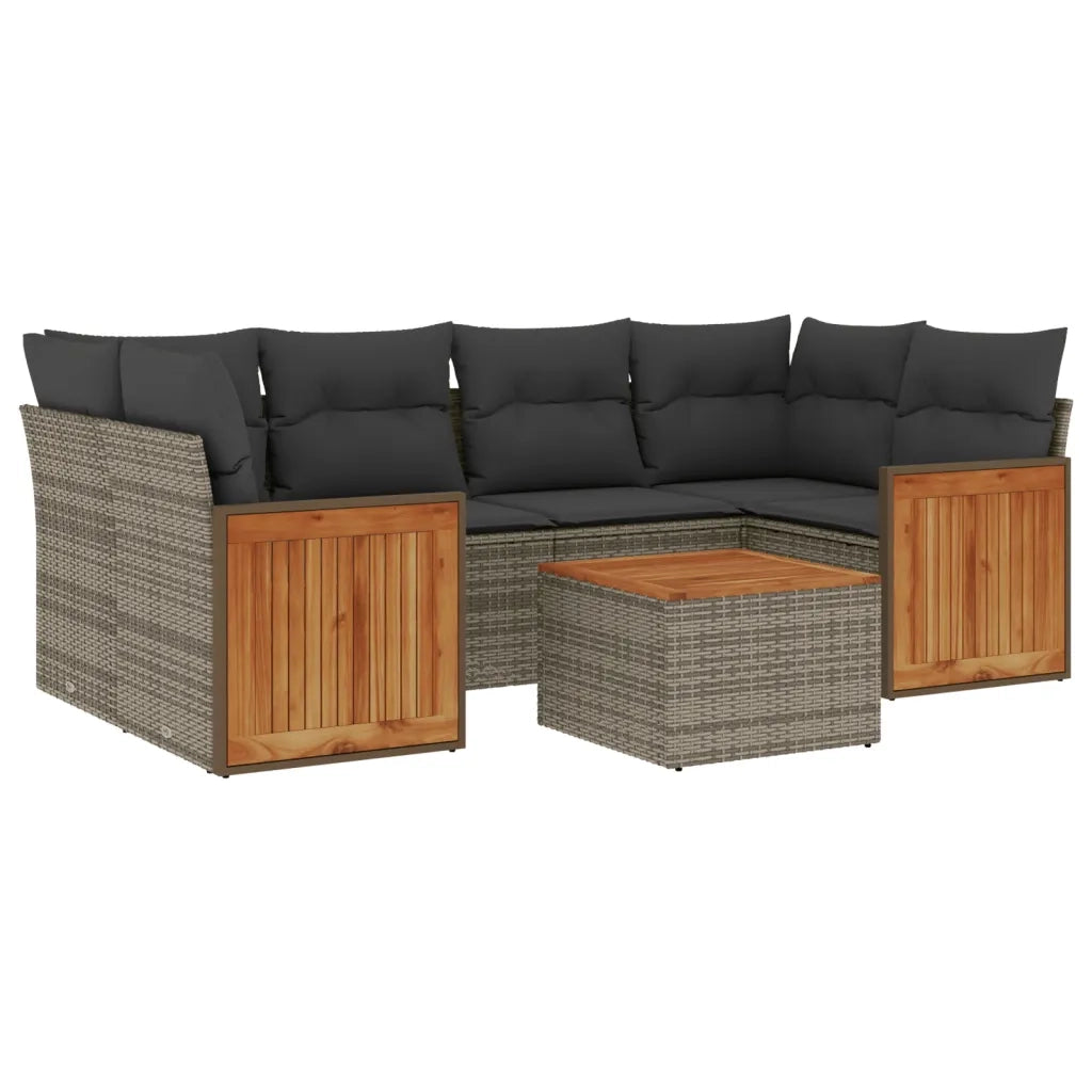Set Divani da Giardino 7 pz con Cuscini Grigio in Polyrattan 3259883