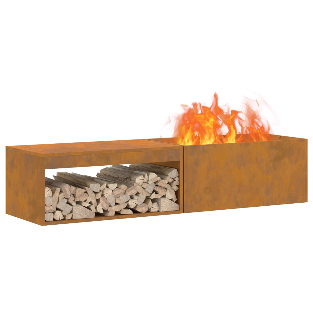 Focolare con Stoccaggio per Legna 160x45x35 cm Acciaio Invecchiato