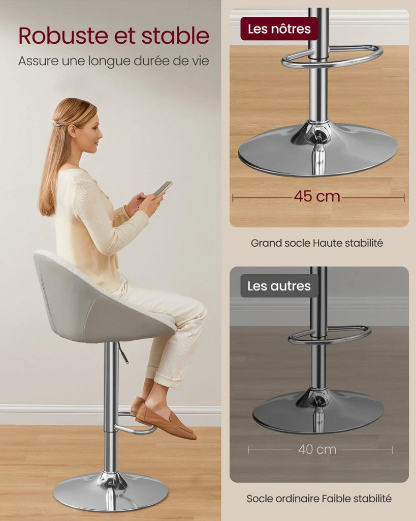 Set di 2 sgabelli da bar sedie da cucina regolabili in altezza girevoli a 360° con schienale base e poggiapiedi acciaio per bancone bar sala da pranzo bianco crema 12_0007709
