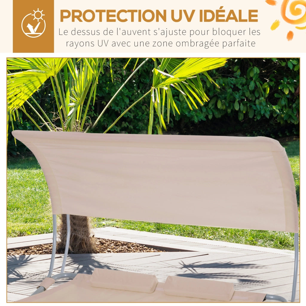 Letto da Giardino 2 Posti con Baldacchino Regolabile ¨C Zephmum ¨C Poliestere Sabbia 200x100x50