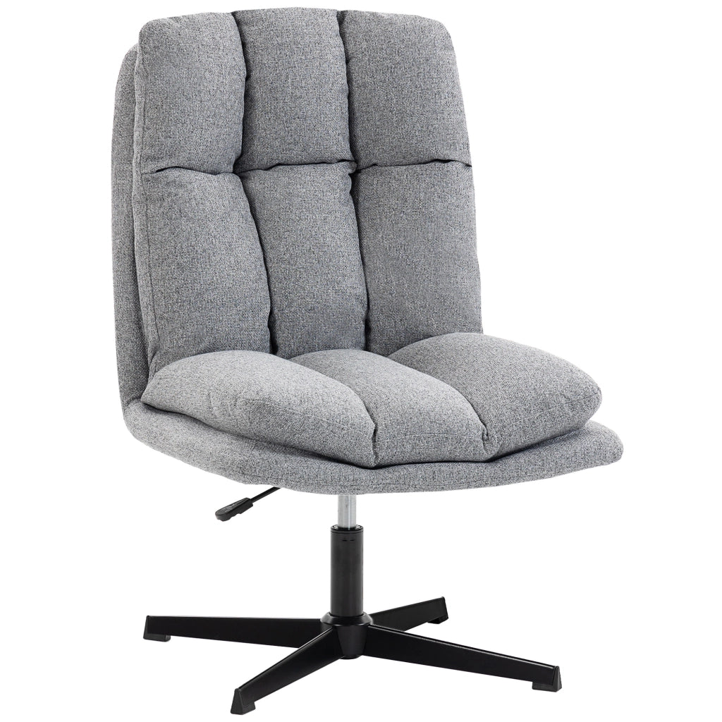 Poltrona Girevole Regolabile in Altezza ¨C Zephmum ¨C Tessuto Lino Grigio Chiaro Base Metallo