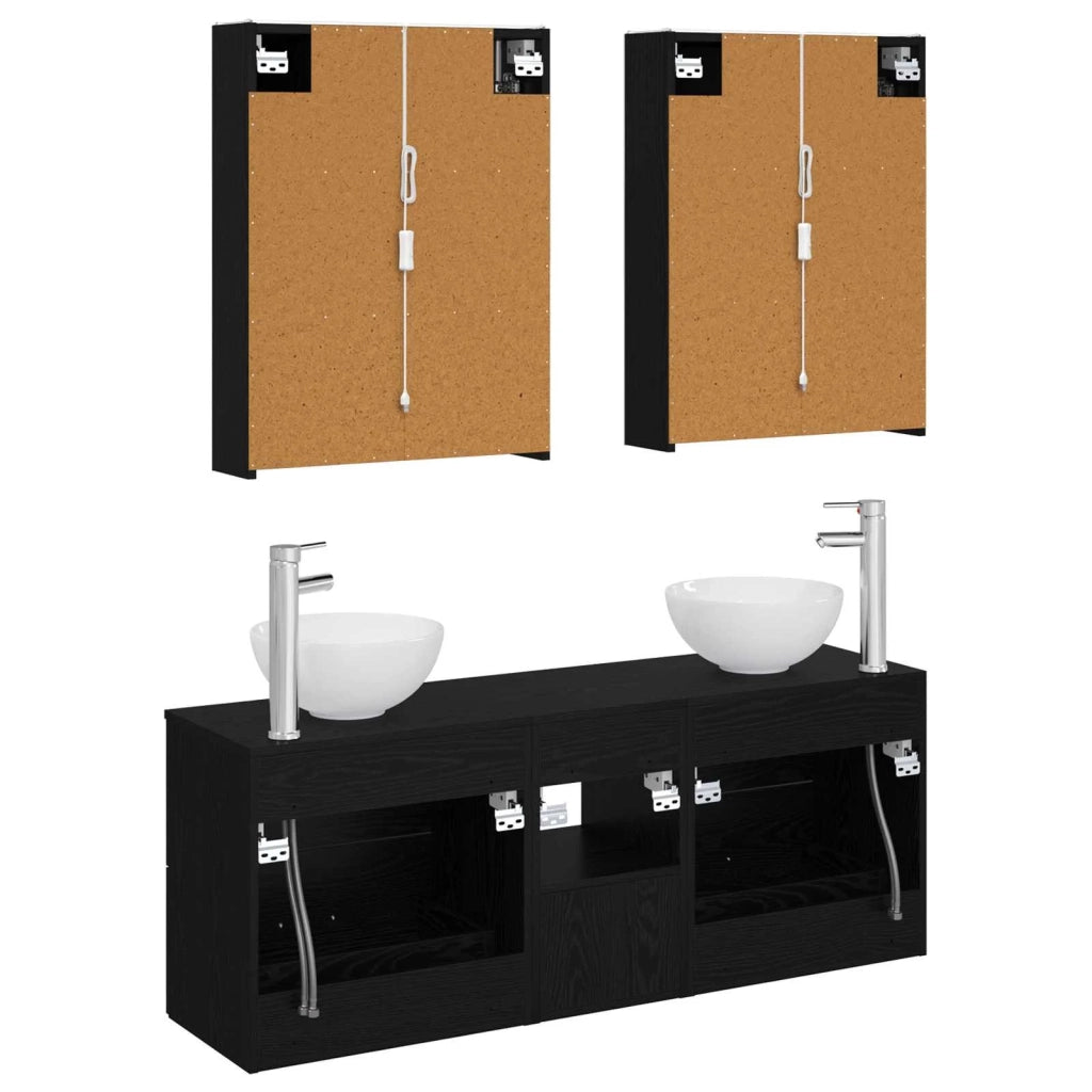 Set di Armadi da Bagno 5 pcs Rovere Nero 53 x 15,5 x 70 cm 3406688