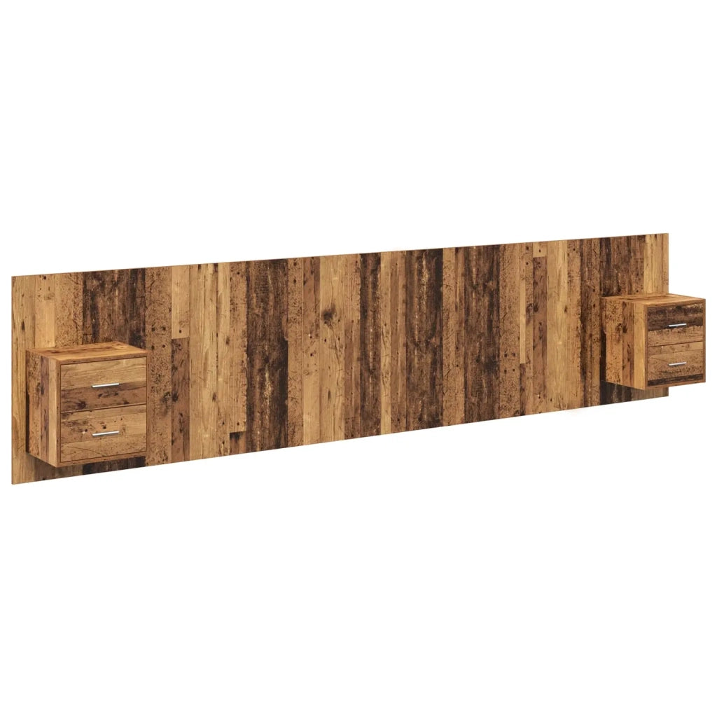 Testiera | Testata con Comodino 3 pcs Legno vecchio Legno multistrato