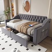 LETTO divano imbottito 90x190 cm in velluto grigio con cassetti contenitore