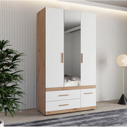 Armadio Camera da Letto Yelapa, Guardaroba 3 Ante Appendiabiti, 117x52 cm Bianco Opaco