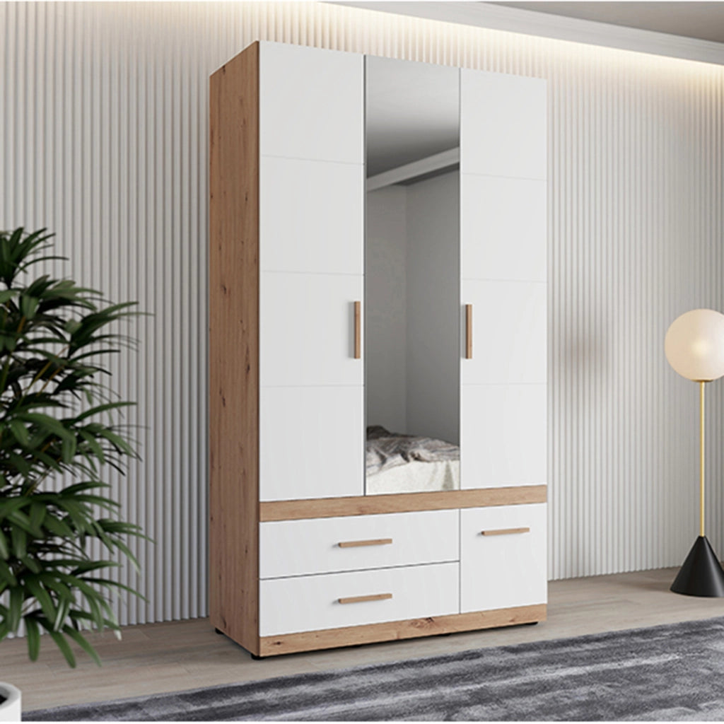 Armadio Camera da Letto Yelapa, Guardaroba 3 Ante Appendiabiti, 117x52 cm Bianco Opaco