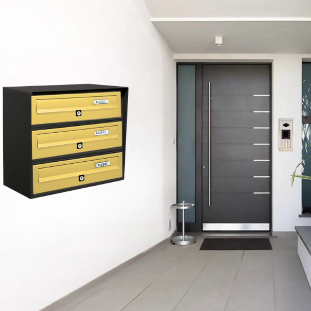 ALUBOX SLIM Cassette Postali Condominiali 3 Posti 37,8X39X30 Cm In Lamiera Zincata E Alluminio Cassetta Postale Da Esterno Condominiale Con Sistema Anti Prelievo