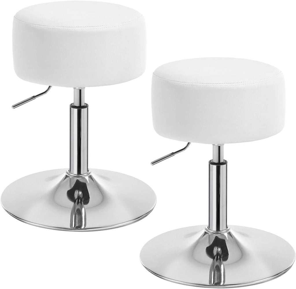 Sgabelli da Trucco Set di 2, Sgabello Rotondo Girevole Regolabile in Altezza, Sgabello Imbottito per Toeletta, Sedia da Cucina in Pelle Sintetica, Altezza Seduta 54-69 cm, Bianco, BH14ws-2