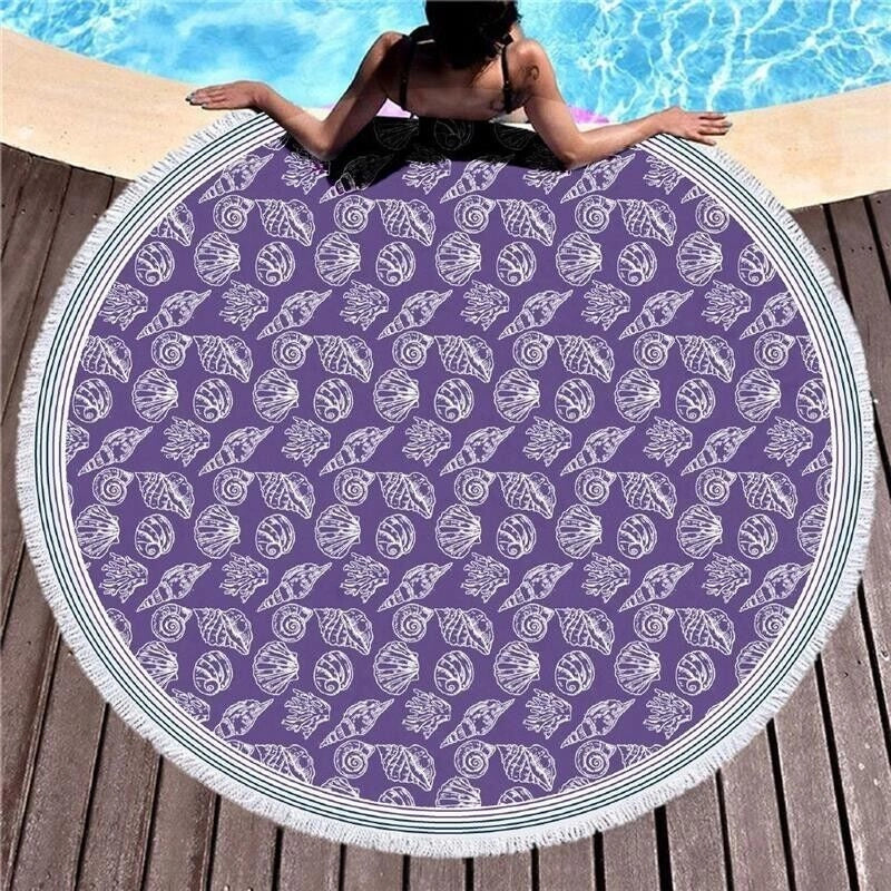 TELO MARE TONDO COTONE 180 CM CON FRANGE CONCHIGLIE COLORI ASSORTITI