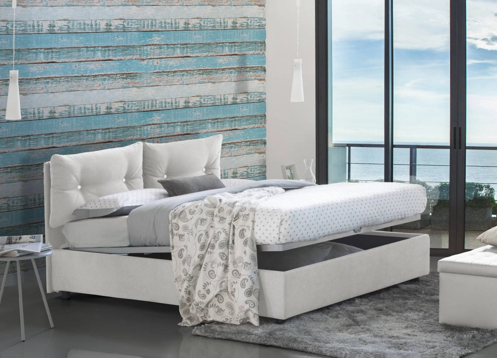 Agamennone, Letto Piazza e Mezza Sfoderabile Made in Italy, Bianco