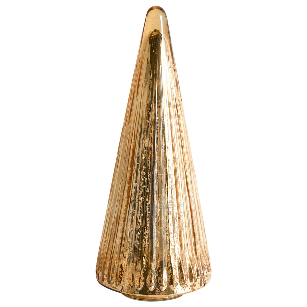 Set di 3 statuine decorative Alberi di Natale in vetro dorato Decorazione festiva Fatte a mano 3 diverse dimensioni