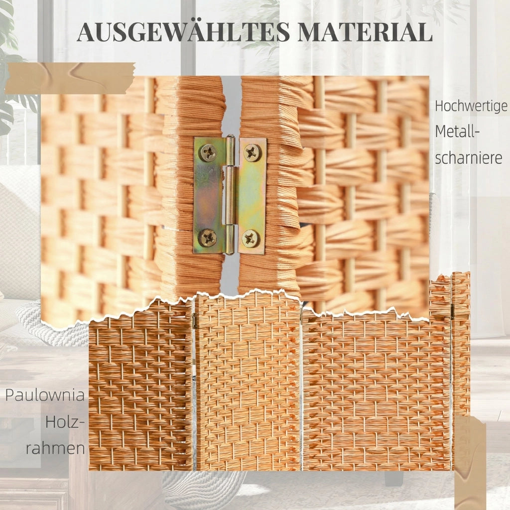 Paravento 4 Ante Pieghevole ¨C zephmum ¨C Tessuto Intrecciato Legno Pino Naturale