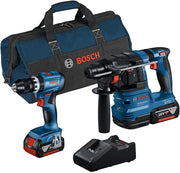 Bosch Professional 18V System Combo Kit: trapano-avvitatore con percussione GSB 18V-45 + martello perforatore GBH 18V-22 (incl. 2 batt. da 4.0Ah, caricabatteria rapido GAL 18V-40, borsello portauten.)
