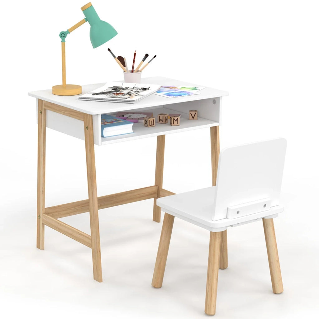 IDMarket - Set da scrivania + 1 sedia per bambini ANATOLE con nicchia bianca e legno