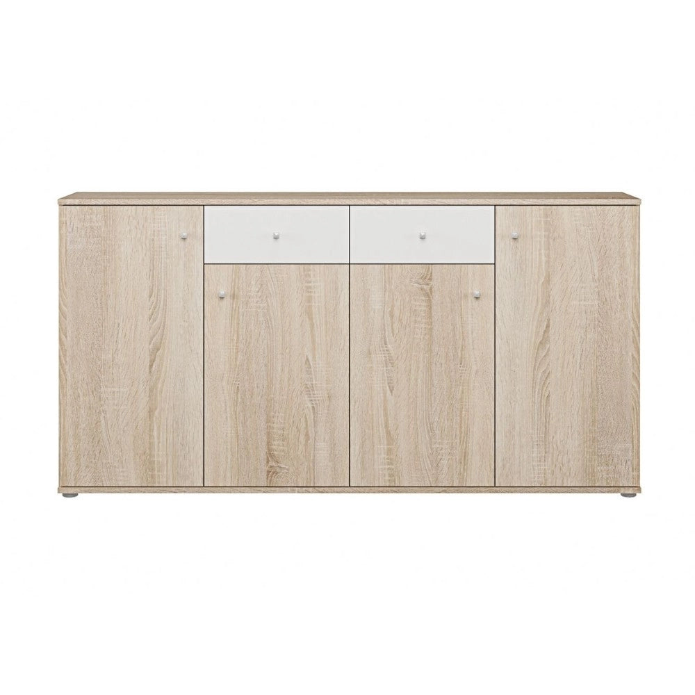 Madia Nilo con 4 ante e 2 cassetti in rovere e bianco 159 cm