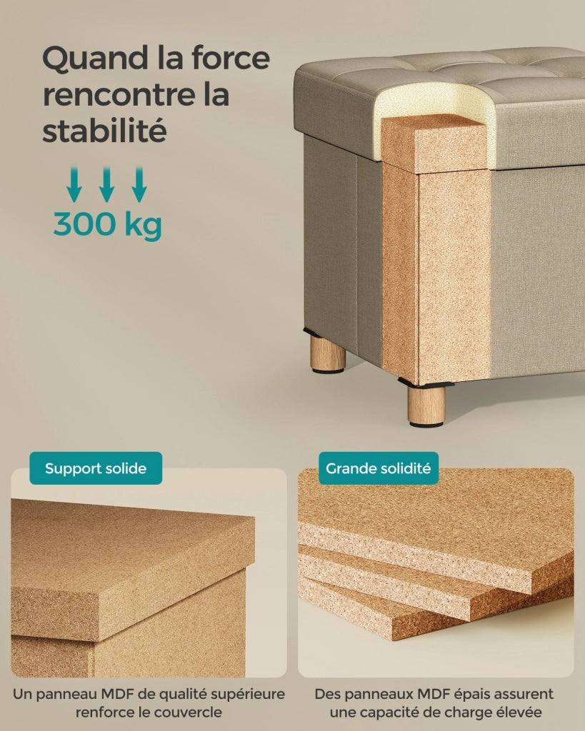 Pouf contenitore con poggiapiedi panca pieghevole con contenitore 38 x 38 x 40 cm per soggiorno o camera da letto marrone 12_0007288