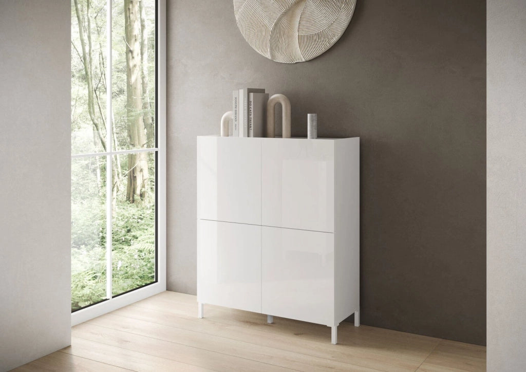 Credenza alta 4 ante 90x35x110 cm bianco lucido - SOLARIA