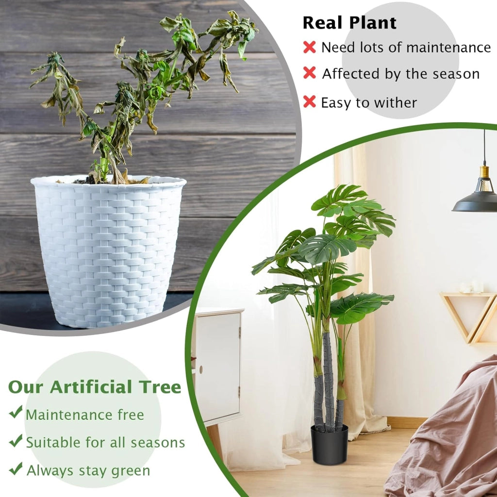 120 cm, pianta artificiale, Monstera Delisiosa, decorazione per interni in vaso di cemento, palma decorativa, 20 foglie, decorazione per interni artificiali, verde per casa e ufficio