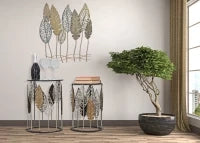 Tavolinetti In Ferro E Legno Foglie Coppia Cm 38X55-33X50