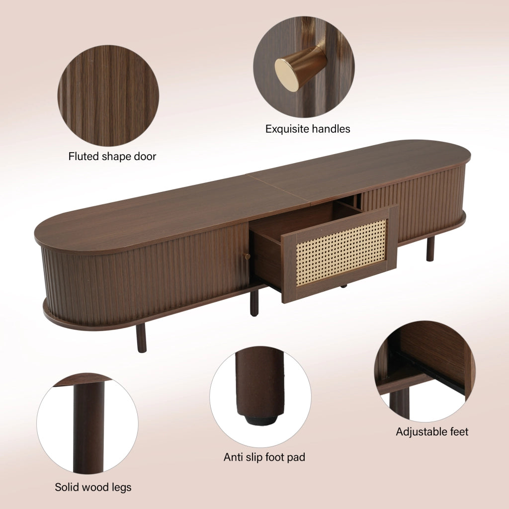 Mobile TV con 1 cassetto; 2 ante scorrevoli e 1 vano aperto; piedi regolabili per soggiorno; in MDF; noce scuro; 180 × 40 × 40 cm