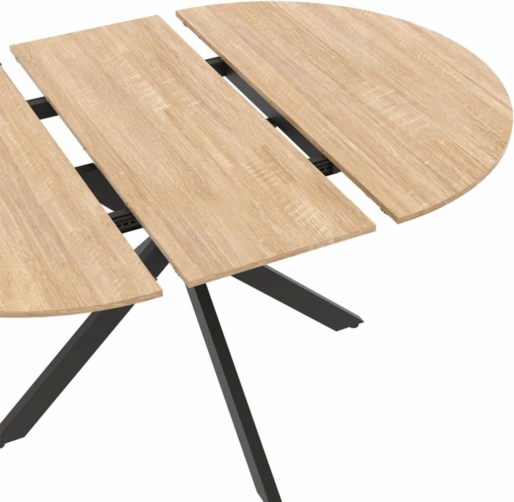 Tavolo da pranzo allungabile ALIX, rotondo, 4-8 persone, nero e gambe a zampa di spagnola in legno 110-150 cm