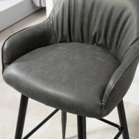 Set 2 Sgabelli da Bar Moderni con Poggiapiedi e Schienale, Finta Pelle PU e Acciaio, Grigio