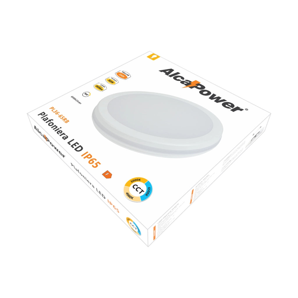 Alcapower Plafoniera LED Rotonda 36W IP54 IK08 CCT Selezionabile 3000K-4000K-6500K 3600lm Bianco Diametro 400mm per Illuminazione Professionale