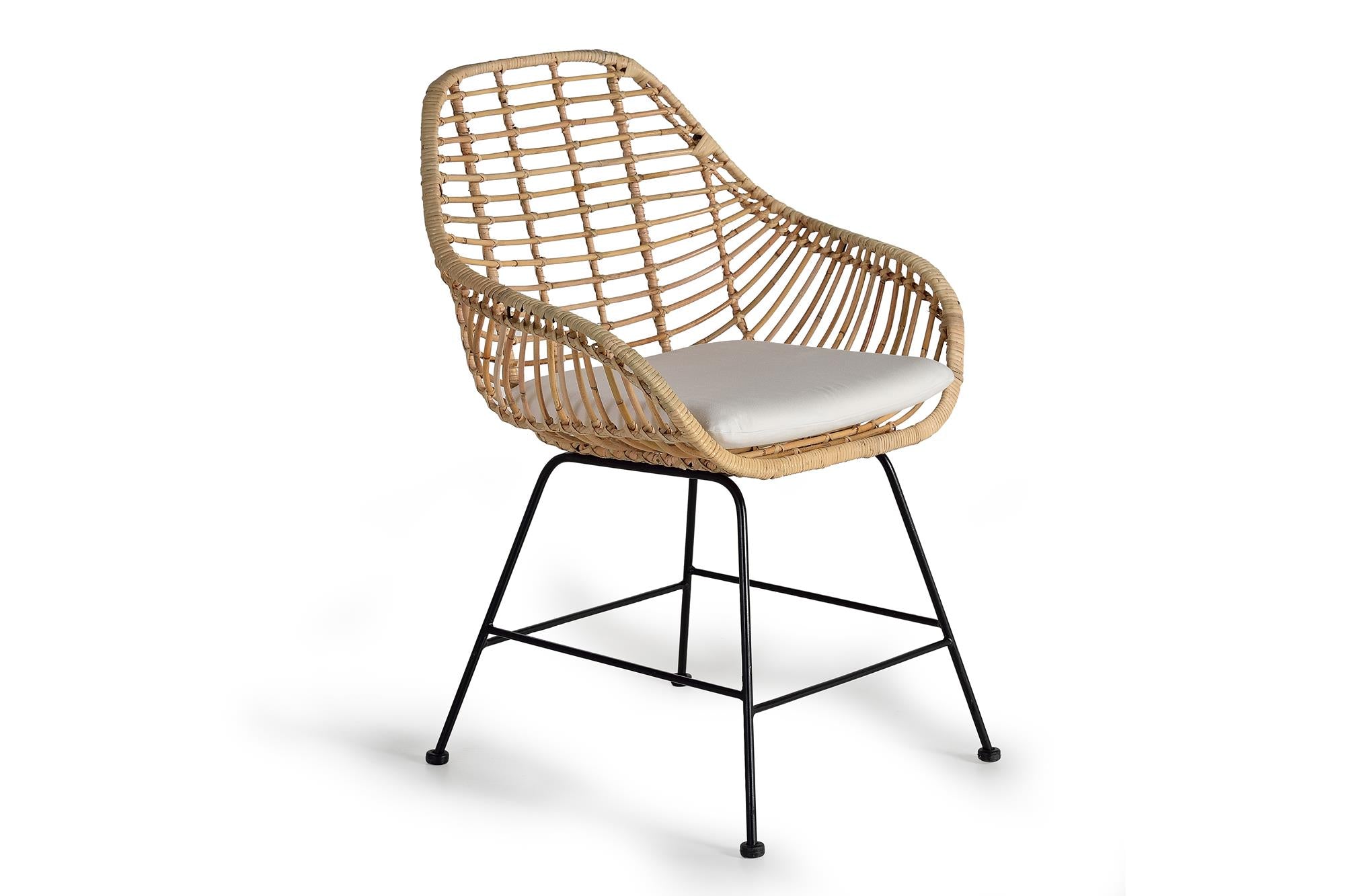 Set di 2 sedie in rattan naturale e metallo, cuscino incluso