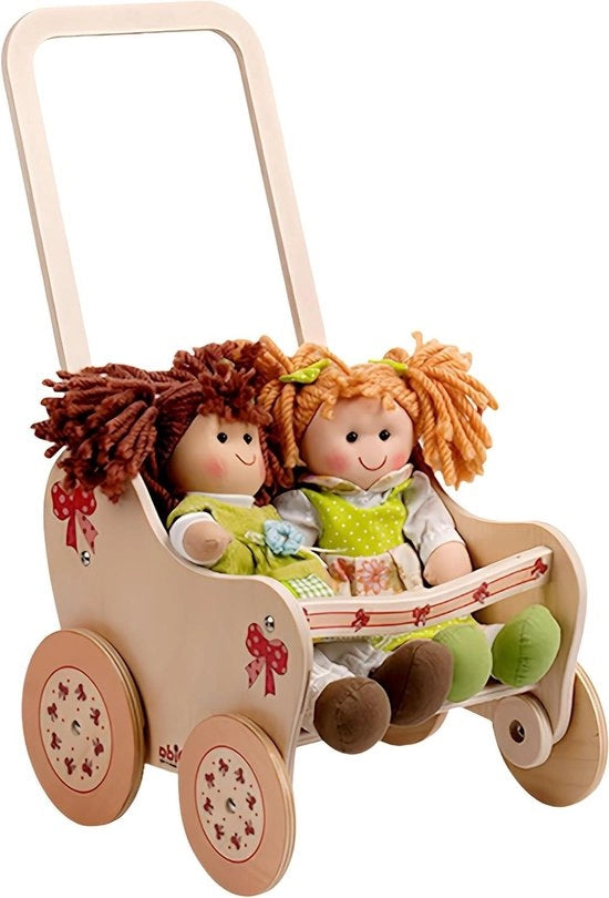 Carrozza in Legno per Bambola - Adatto per Bamboline fino a 35 cm - Giochi di Ruolo per Bambini di 2 3 4 Anni