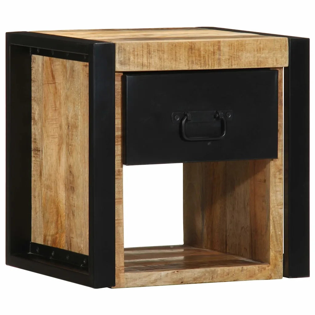 Comodino | Armadio da Notte | Mobiletto da notte 40x35x40 cm in Legno Grezzo Massello di Mango