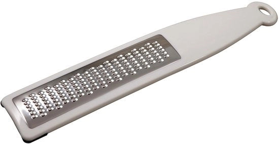 Raspia piatta per formaggi, frutta, verdure, zenzero, curcuma, arancia, 29 cm, Collezione Sybaris, (colore: bianco), quantità: 1 pezzo, acciaio inossidabile