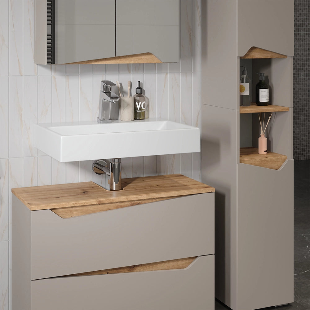 Vicco Set di mobili da bagno Greige/Artigianale 3 parti con mobile alto