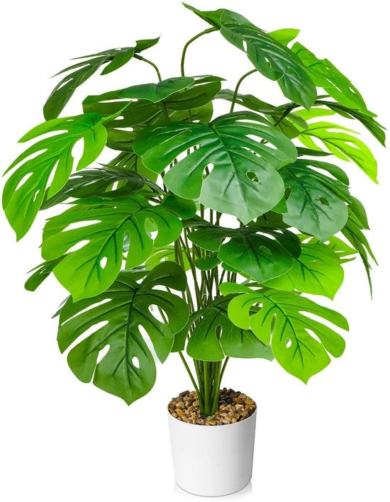 Pianta artificiale di 70 cm, albero di Monstera con 24 foglie, pianta artificiale realistica per ufficio e decorazione di matrimoni, grandi piante verdi per interni ed esterni, senza manutenzione