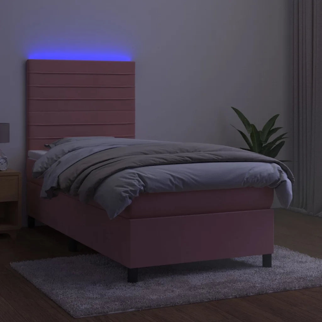 Letto a Molle con Materasso e LED Rosa 80x200 cm in Velluto cod mxl 78552