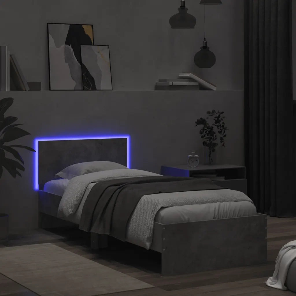 Giroletto con Testiera e LED Grigio Cemento 75x190 cm 838844