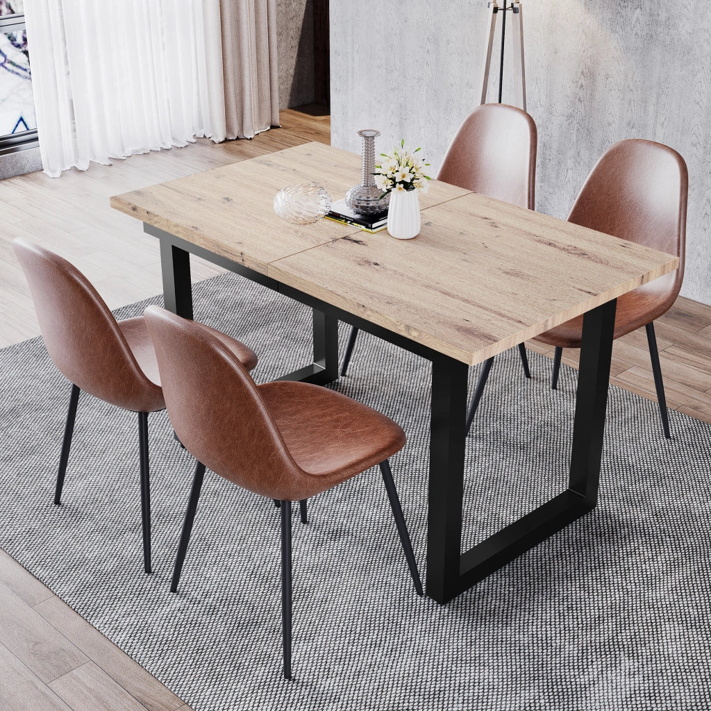Tavolo da pranzo allungabile in stile industriale, MDF, nero e naturale, con struttura in metallo, 140/180 cm