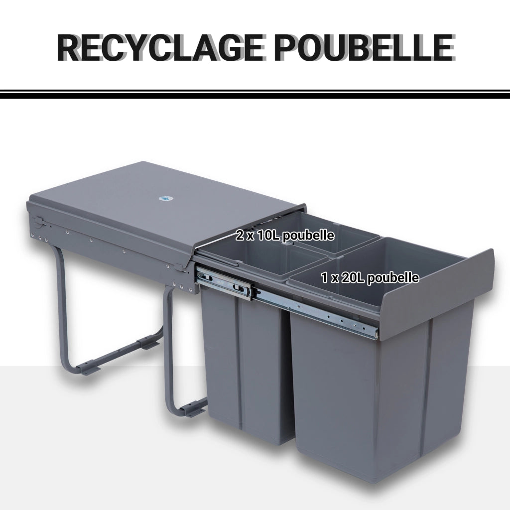 Cestino per la raccolta differenziata con 3 contenitori amovibili ¨C zephmum ¨C grigio 40L