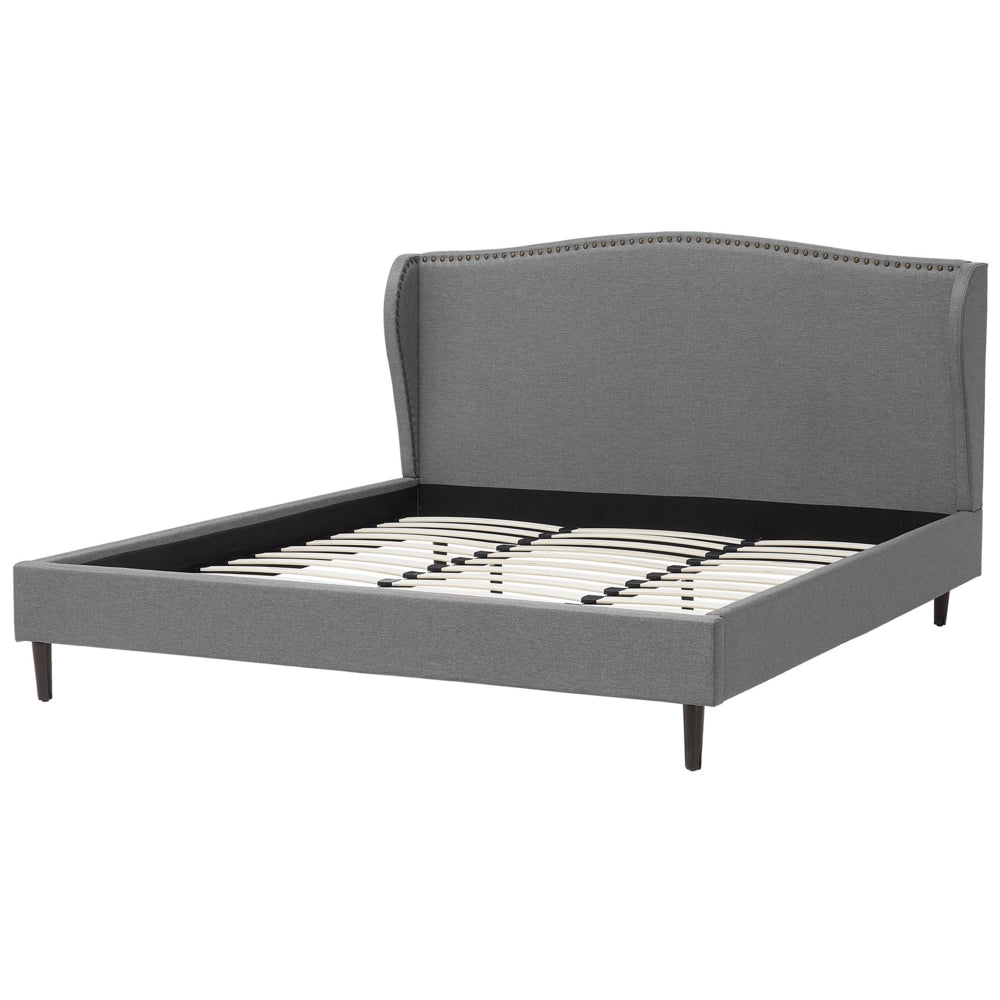 Letto Imbottito Velluto colore Grigio a Doghe Testiera Trapuntata 180 x 200 cm stile tradizionale classico
