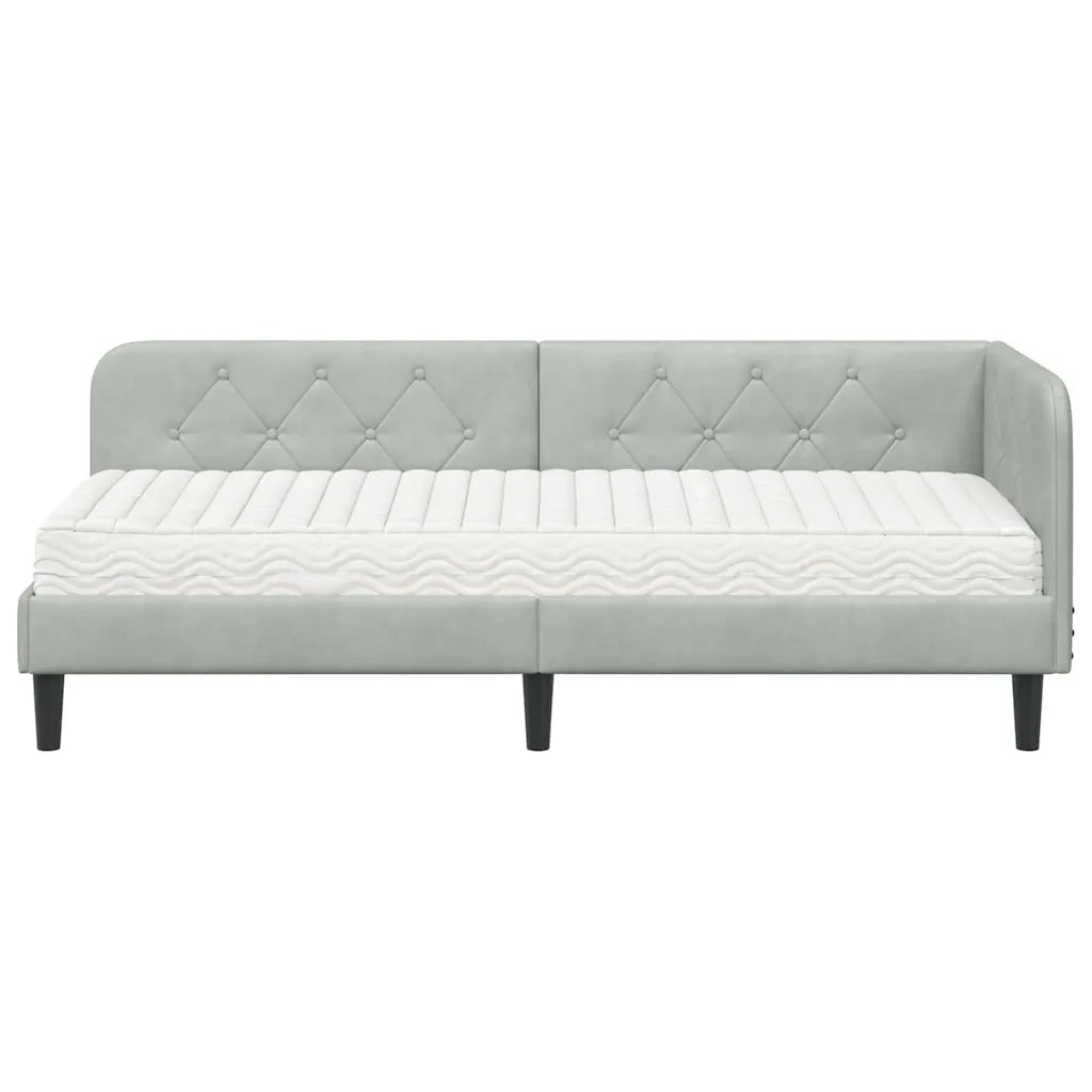 Cornice del letto ad angolo Grigio chiaro 80 x 200 cm Velluto