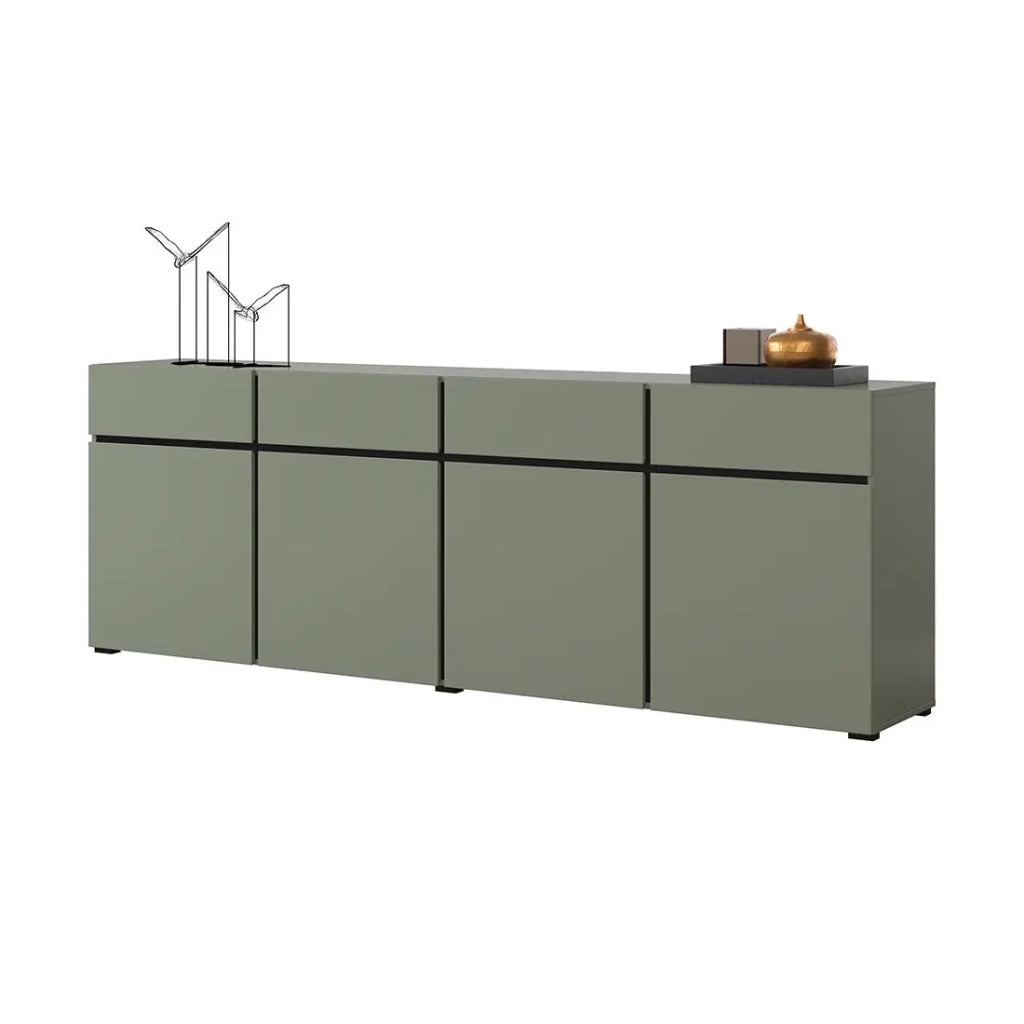 Buffet XL colore verde salvia 225cm collezione HAVANA. Credenza design con 4 porte e 4 cassetti.